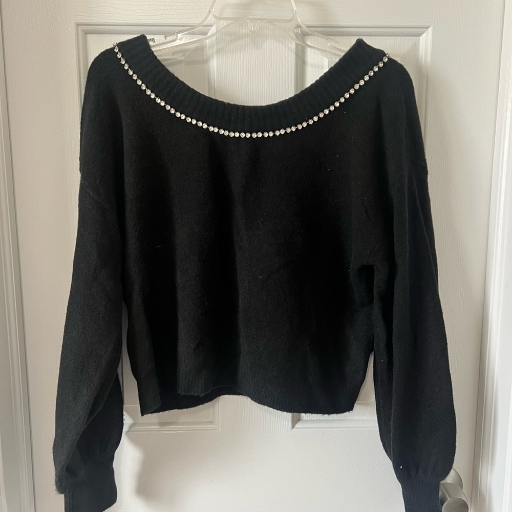 Black Low Back Sweater with Diamond Detailing